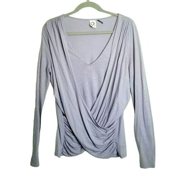 Anthropologie Akemi + Kin Top Faux Wrap Crossover Purple Long Sleeve Blouse S - Picture 1 of 13